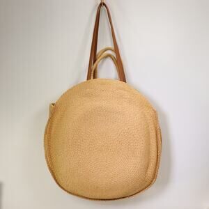 Ultimate Summer Beach Bag XL Tote Natural Straw Brown Faux Leather Handle Pocket